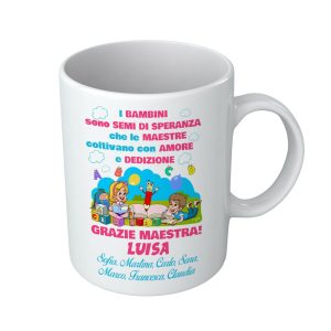 Tazza Maestra Personalizzabile – Nome Maestra Firme Bambini I Bambini sono semi di speranza che le maestre coltivano – Amore e Dedizione – Idea Regalo Maestra Alunni