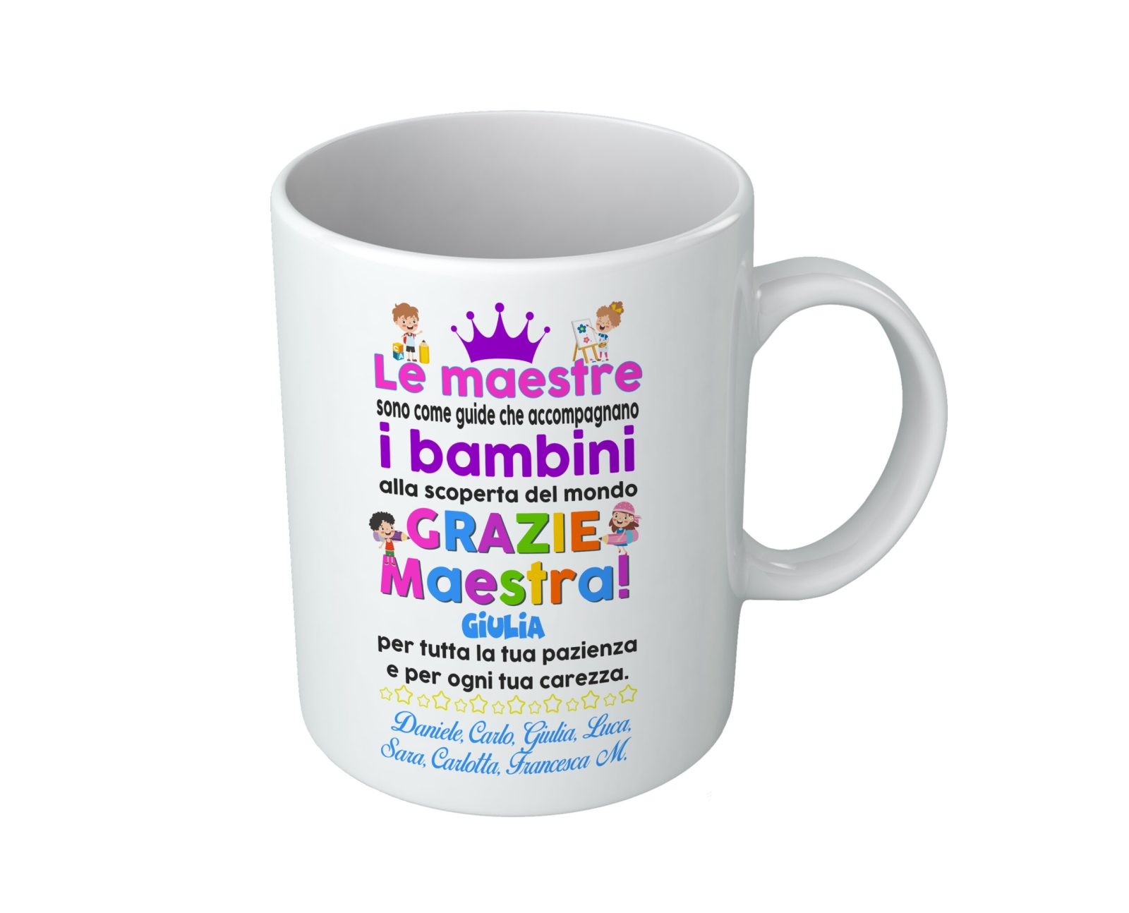 Tazza Maestra Personalizzabile – Nomi Bambini Nome Maestra Maestre come guide – Bambini – Scoperta del Mondo – Bimbi – Alunni – Insegnante – Scuola Asilo – Idee Regalo
