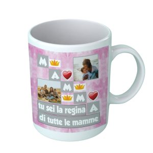 Tazza Mamma – Fotografie PERSONALIZZABILE – Tu sei la Regina di tutte le Mamme – Queen – Corona – Festa Mamma – Ti voglio Bene – Tazze Colazione 330 ML – Idea Regalo