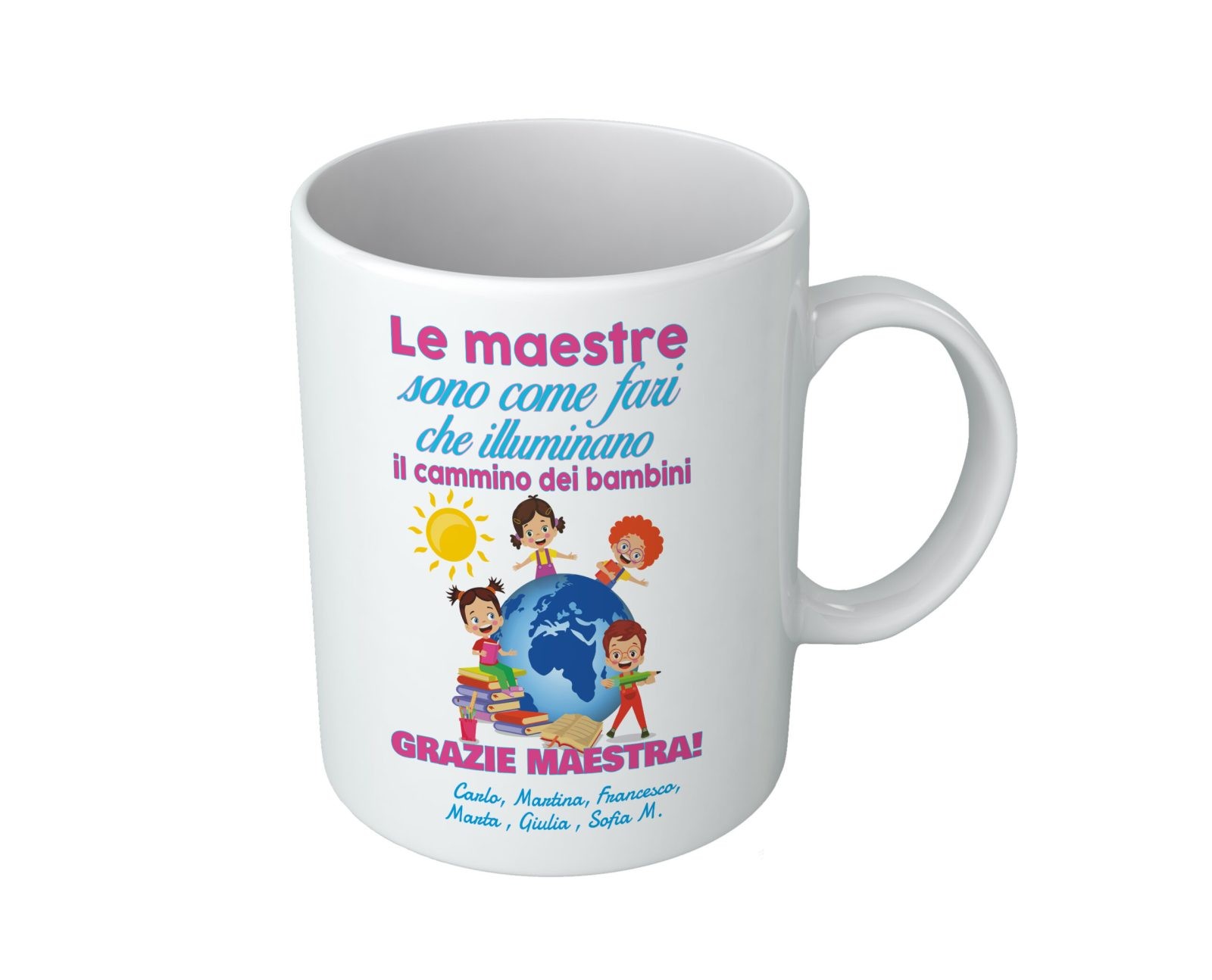Tazza Personalizzato – Nomi Alunni Le Maestre sono come fari che illuminano il cammino dei bambini Maestra Elementari – Grazie – Borsa Regalo per Maestra