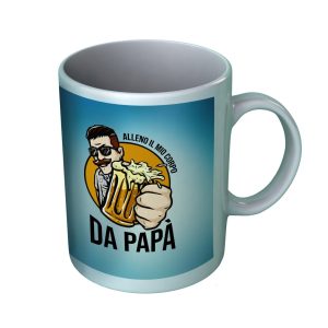 Tazza Festa del Papà – Alleno il mio corpo da Papà – Birra – Parodia – Simpatica Tazza in Ceramica – Tazza in Ceramica Divertente – Papà – idea regalo
