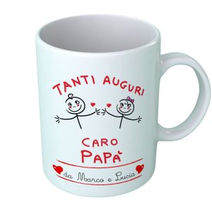Tazza Festa del Papà [PERSONALIZZABILE] – Maschietto e Femminuccia Tanti Auguri Caro Papà – [PERSONALIZZA NOMI] – Idee Regalo Festa del Papà – Tazza Festa Papà – Idea Regalo Papà