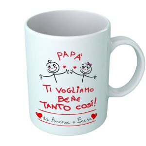 Tazza Festa del Papà [PERSONALIZZABILE] – Maschietto e Femminuccia Papà Ti Vogliamo Bene Tanto Così – [PERSONALIZZA NOMI] – Idee Regalo Festa del Papà – Tazza Festa Papà – Idea Regalo Papà