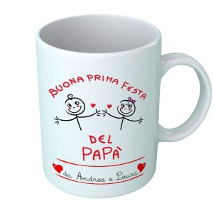 Tazza Festa del Papà [PERSONALIZZABILE] – Maschietto e Femminuccia Buona Prima Festa del Papà – [PERSONALIZZA NOMI] – Idee Regalo Festa del Papà – Tazza Festa Papà – Idea Regalo Papà