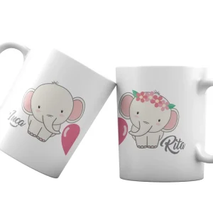 Coppia Tazze San Valentino Personalizzabili – Elefantini – Amore – Tazze per Coppie – [PERSONALIZZA NOMI] – Idee Regalo Fidanzati