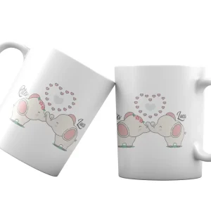 Coppia Tazze San Valentino Personalizzabili – Elefanti – Amore – Tazze per Coppie – [PERSONALIZZA NOMI] – Idee Regalo Fidanzati