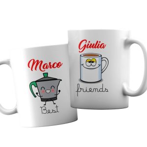 Coppia Tazze  Personalizzate – Amore – Migliore Amico – Best Friends – Caffettiera e Tazza – [PERSONALIZZA NOMI] – Festa Innamorati – Maglietta- SanValentino – Idea Regalo Fidanzata -Regalo per Coppia