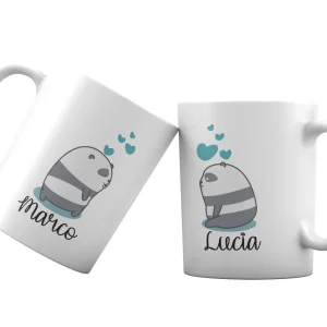 Coppia Tazze San Valentino Personalizzabili – Disegni Simpatici Animali – Amore – Tazze per Coppie – [PERSONALIZZA NOMI] – Idee Regalo Fidanzati