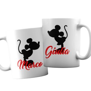 Coppia Tazze  Personalizzate – Amore – Mouse in love – [PERSONALIZZA NOMI] – Festa Innamorati – Maglietta – SanValentino – Idea Regalo Fidanzata – Regalo per Coppia