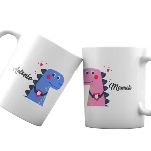 Coppia Tazze San Valentino Personalizzabili – Dinosauri – Amore – Tazze per Coppie – [PERSONALIZZA NOMI] – Idee Regalo Fidanzati
