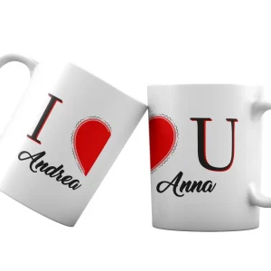 Coppia Tazze San Valentino Personalizzabili – Cuore Diviso – I Love You – Amore – Tazze per Coppie – [PERSONALIZZA NOMI] – Idee Regalo Fidanzati
