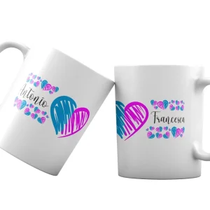 Coppia Tazze San Valentino Personalizzabili – Cuori Colorati – Amore – Tazze per Coppie – [PERSONALIZZA NOMI] – Idee Regalo Fidanzati
