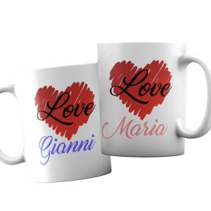Coppia Tazze  Personalizzate – Amore – Love – Lui e Lei – [PERSONALIZZA NOMI] – Festa Innamorati – Maglietta – SanValentino – Idea Regalo Fidanzata – Regalo per Coppia