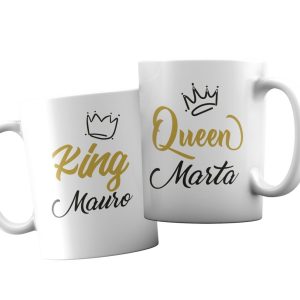 Coppia Tazze  Personalizzate – Amore – King – Queen – Lui e Lei – [PERSONALIZZA NOMI] – Festa Innamorati – Maglietta – SanValentino – Idea Regalo Fidanzata – Regalo per Coppia