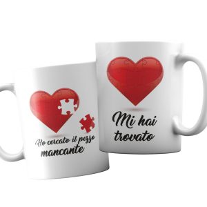 Coppia Tazze  Amore – Puzzle pezzo mancante – Festa Innamorati – Maglietta – SanValentino – Idea Regalo Fidanzata – Regalo per Coppia
