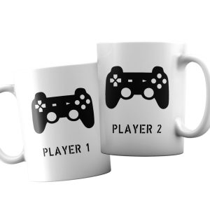 Coppia Tazze  Amore – Player 1 Player 2 – Disegni Simpatici – Festa Innamorati – Maglietta – SanValentino – Idea Regalo Fidanzata – Regalo per Coppia