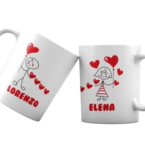 Coppia Tazze San Valentino Personalizzabili – Festa degli Innamorati – Disegni di Coppia – Amore – Tazze per Coppie – [PERSONALIZZA NOMI] – Idee Regalo Fidanzati