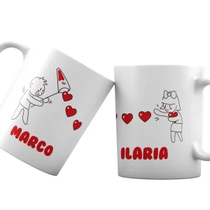 Coppia Tazze San Valentino Personalizzabili – Festa degli Innamorati – Acchiappa Cuori – Amore – Tazze per Coppie – [PERSONALIZZA NOMI] – Idee Regalo Fidanzati