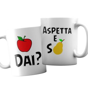 Coppia Tazze  Amore – Me La Dai – Aspetta e Spera – Giochi di Parole – Mela – Pera – Festa Innamorati – Maglietta – SanValentino – Idea Regalo – Regalo per Coppia