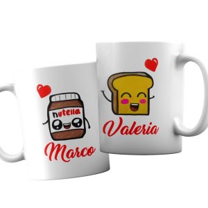 Coppia Tazze  Personalizzate – Amore – Pane e Ciocolata – [PERSONALIZZA NOMI] – Festa Innamorati – Maglietta – SanValentino – Idea Regalo Fidanzata – Regalo per Coppia