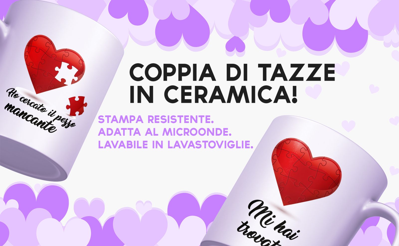 Coppia Tazze Amore – Puzzle pezzo mancante – Festa Innamorati – Maglietta – SanValentino – Idea Regalo Fidanzata – Regalo per Coppia - immagine 3