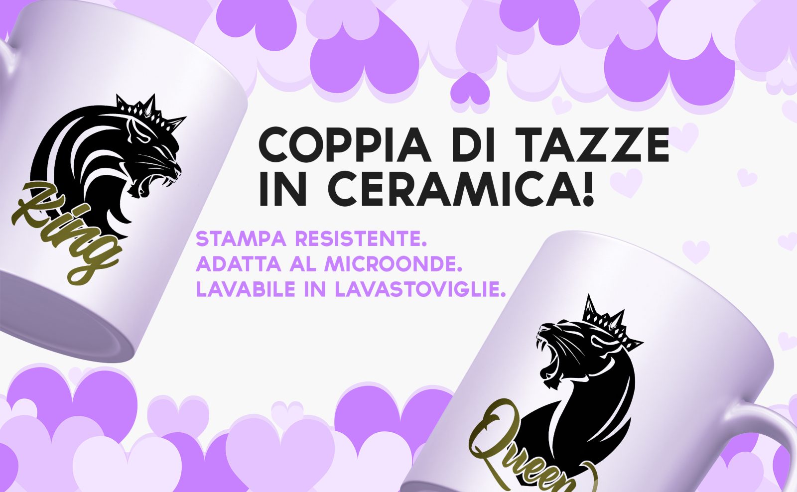 Coppia Tazze Amore – King – Queen -Lion – Festa Innamorati – Maglietta – SanValentino – Idea Regalo Fidanzata – Regalo per Coppia - immagine 3