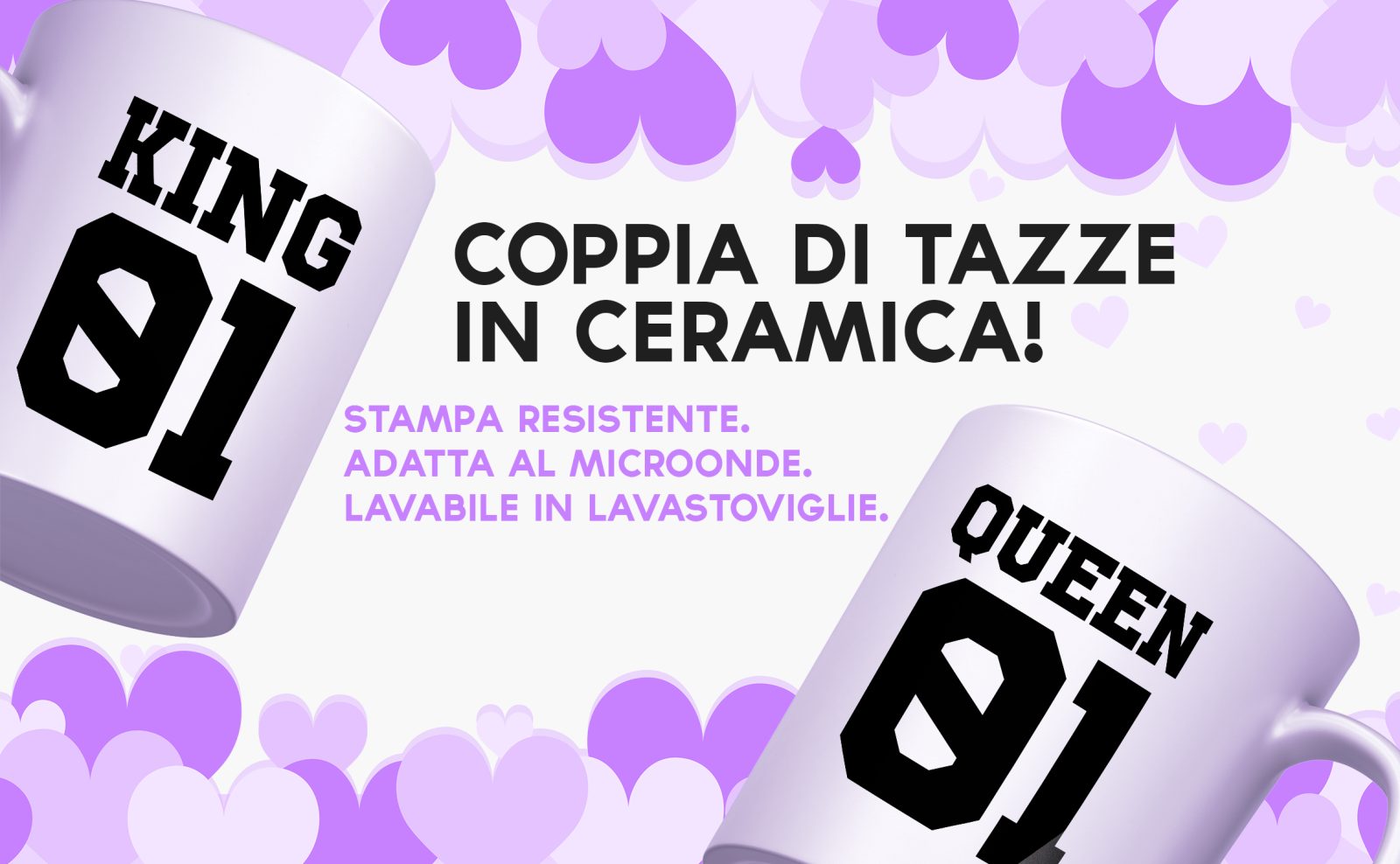 Coppia Tazze Amore – King 01 -Queen 01 – Festa Innamorati – Maglietta – SanValentino – Idea Regalo Fidanzata – Regalo per Coppia - immagine 3