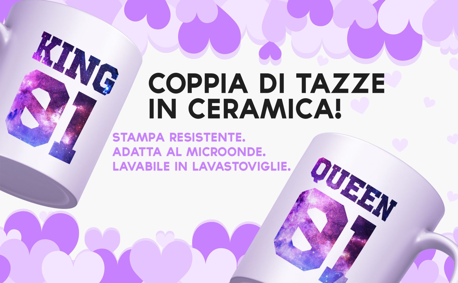 Coppia Tazze Amore – King 01 – Queen 01 – Festa Innamorati – Maglietta – SanValentino – Idea Regalo – Regalo per Coppia - immagine 3