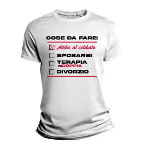 Maglietta Addio al Celibato – Cose da Fare – Addio al Celibato, Sposarsi, Terapia di Coppia, Divorziare – Maglietta Divertente – Addio al Celibato – Maglietta Uomo Celibato