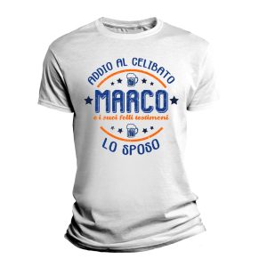 Maglietta Addio al Celibato [PERSONALIZZABILE] – [PERSONALIZZA NOME] e i Suoi Folli Testimoni – Lo Sposo – Addio al Celibato – Maglietta Sposo Addio al Celibato
