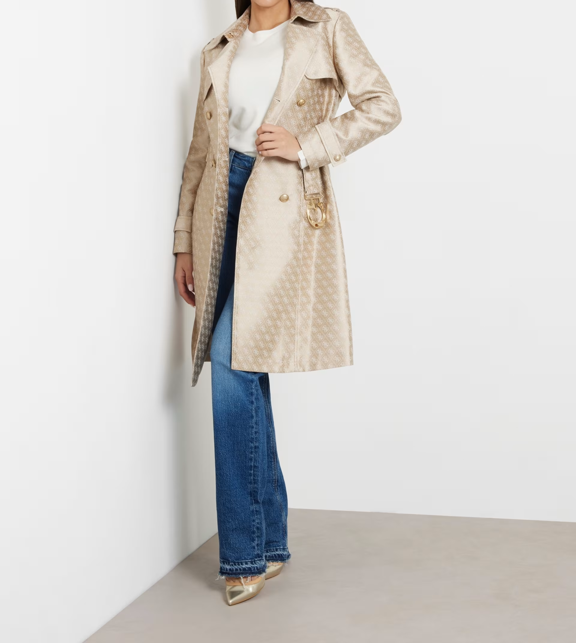 Guess Trench in jacquard con logo 4g W3YL03WFIR2 - immagine 4