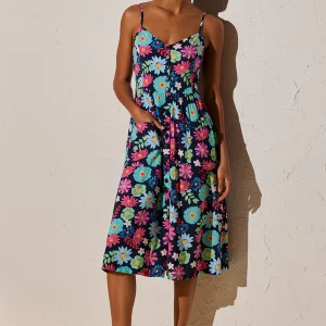 Ysabel Mora vestito midi floreale con bretelle regolabili