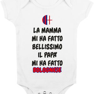 Body da Neonato – Body Neonato Calcio – La Mamma mi ha fatto Bellissimo, il Papà mi ha fatto bolognese – Body Neonato Divertenti – Idea Regalo Neonato