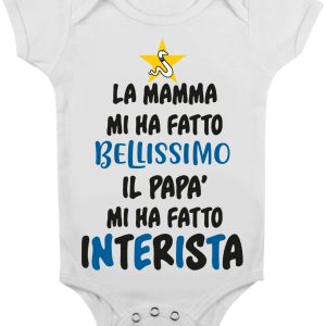 Body Neonato Divertente – Body Calcio – La Mamma mi ha fatto Bellissimo il Papà mi ha fatto Interista – Body Neonato Divertenti – Body Divertenti – Idea Regalo Neonato
