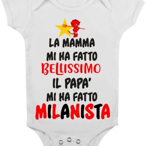Body Neonato Divertente – Body Calcio – La Mamma mi ha fatto Bellissimo il Papà mi ha fatto Milanista – Body Neonato Divertenti – Body Divertenti – Idea Regalo Neonato