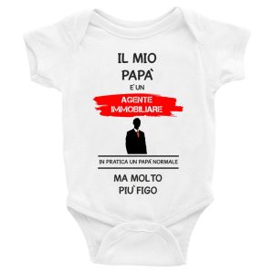 Body da neonato il mio Papà è un agente immobiliare in pratica un Papà normale ma molto piu’ figo – Body Neonato Festa del Papà – Body neonato Papà – mestieri – Body Neonato Divertenti – Idea Regalo