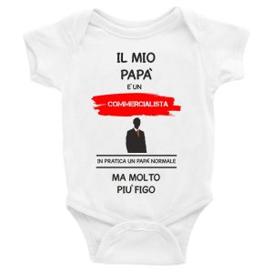 Body da neonato il mio Papà è un commercialista in pratica un Papà normale ma molto piu’ figo – Body Neonato Festa del Papà – Body neonato Papà – mestieri – Body Neonato Divertenti – Idea Regalo