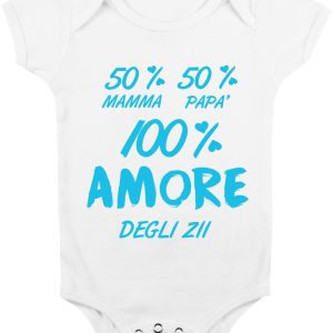 Body Neonato Divertenti – Maschietto 50% Mamma, 50% Papà, 100% amore degli Zii – Body Neonato Simpatici – Body Neonato Divertenti – Idea Regalo Neonato
