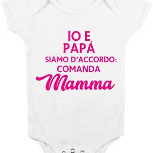 Body Neonato Divertenti – Femminuccia Io e Papà siamo d’accordo: comanda Mamma – Body Neonato Simpatici – Body Neonato Divertenti – Idea Regalo Neonato