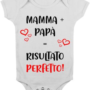 Body Neonato Divertente – Mamma + Papà = Risultato Perfetto – Body Neonato Divertenti – Body Simpatici e Divertenti – Body Divertenti – Idee Regalo per Neonati
