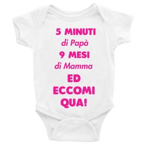 Body da neonato femminuccia 5 minuti di papa’ 9 mesi di mamma ed eccomi qua! – pagliaccetto in cotone