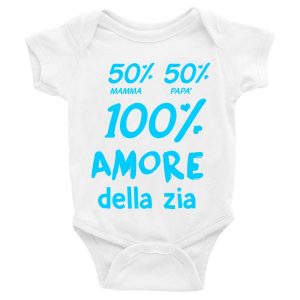Body da neonato maschietto 50% mamma 50% papa’ 100% amore della zia – humor – pagliaccetto in cotone – idea regalo