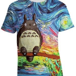 T-shirt Totoro Van Gogh – Maglietta con stampa Totale Il mio vicino Totoro – arte
