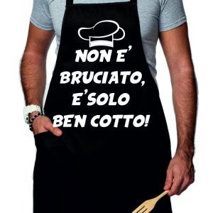 Grembiule da Cucina Divertente – Non è bruciato, è solo ben cotto! – Grembiuli Divertenti Cucina – Idee Regalo Amici