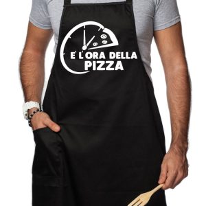Grembiule da Cucina Divertente – E’ l’ora della pizza – Grembiuli Divertenti Cucina – Idee Regalo Amici
