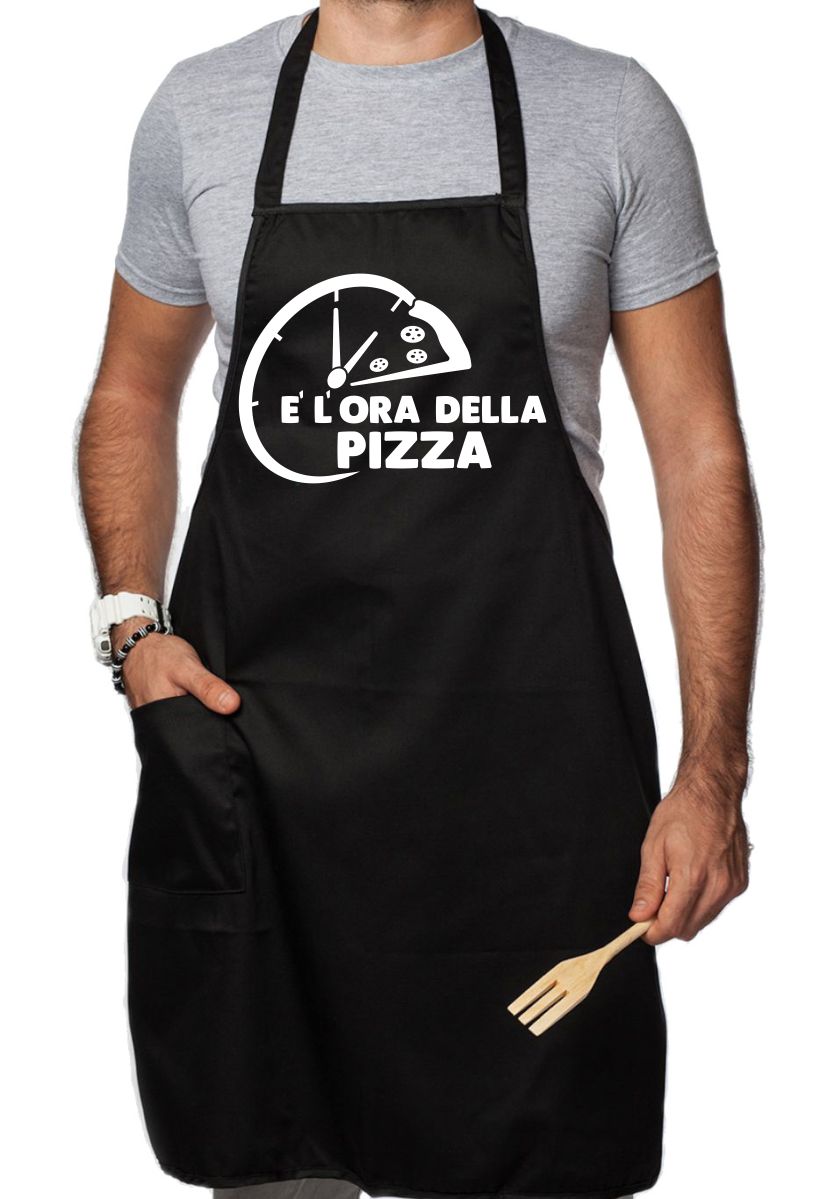 Grembiule da Cucina Divertente – E’ l’ora della pizza – Grembiuli Divertenti Cucina – Idee Regalo Amici