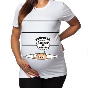 Tshirt Lunga da Donna Ideale per il Premaman – Personalizza nome –  Maschietto Sorpresa Lorenzo In Arrivo –