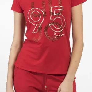 T-Shirt donna Debora Liu Jo Sport  con scritta glitterata e perline T18113J5406