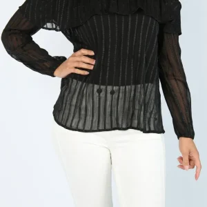 Blousa donna Ichi nero in tulle lavorato 20106013 FINO LS