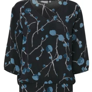 Blousa donna B. Young con elastico in vita fantasia boccioli 20803678 IRABELLE V NECK